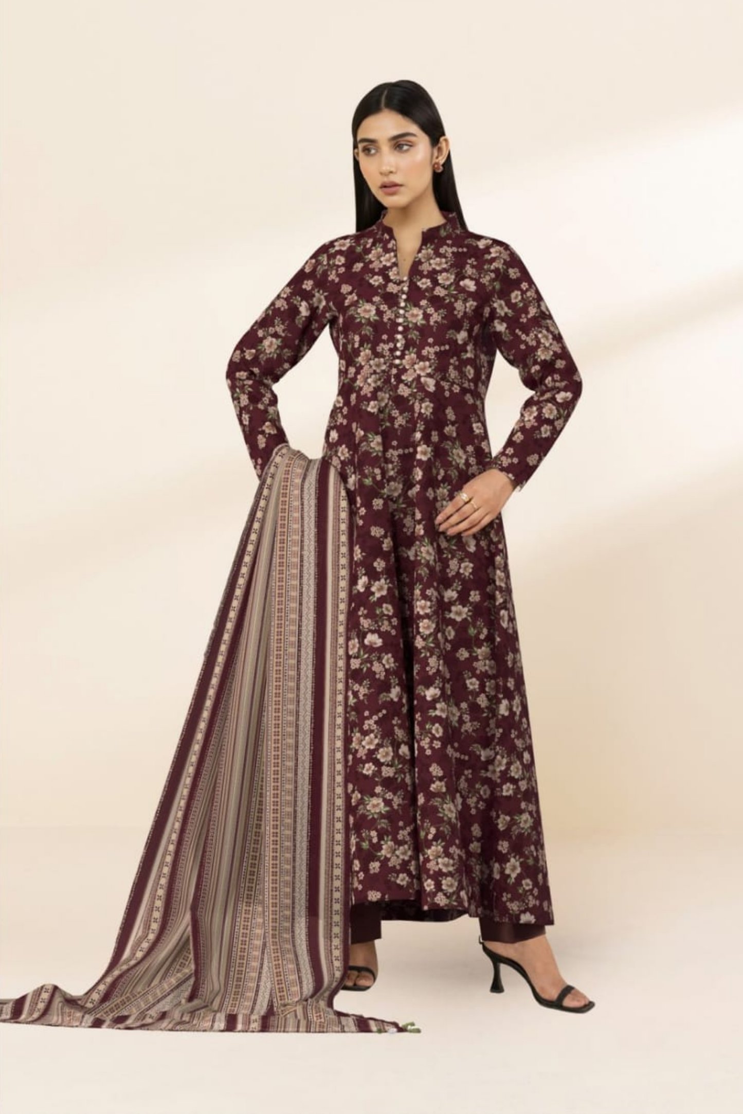 3 Pieces - Sapphire Unstitched Maroon Lawn Suit