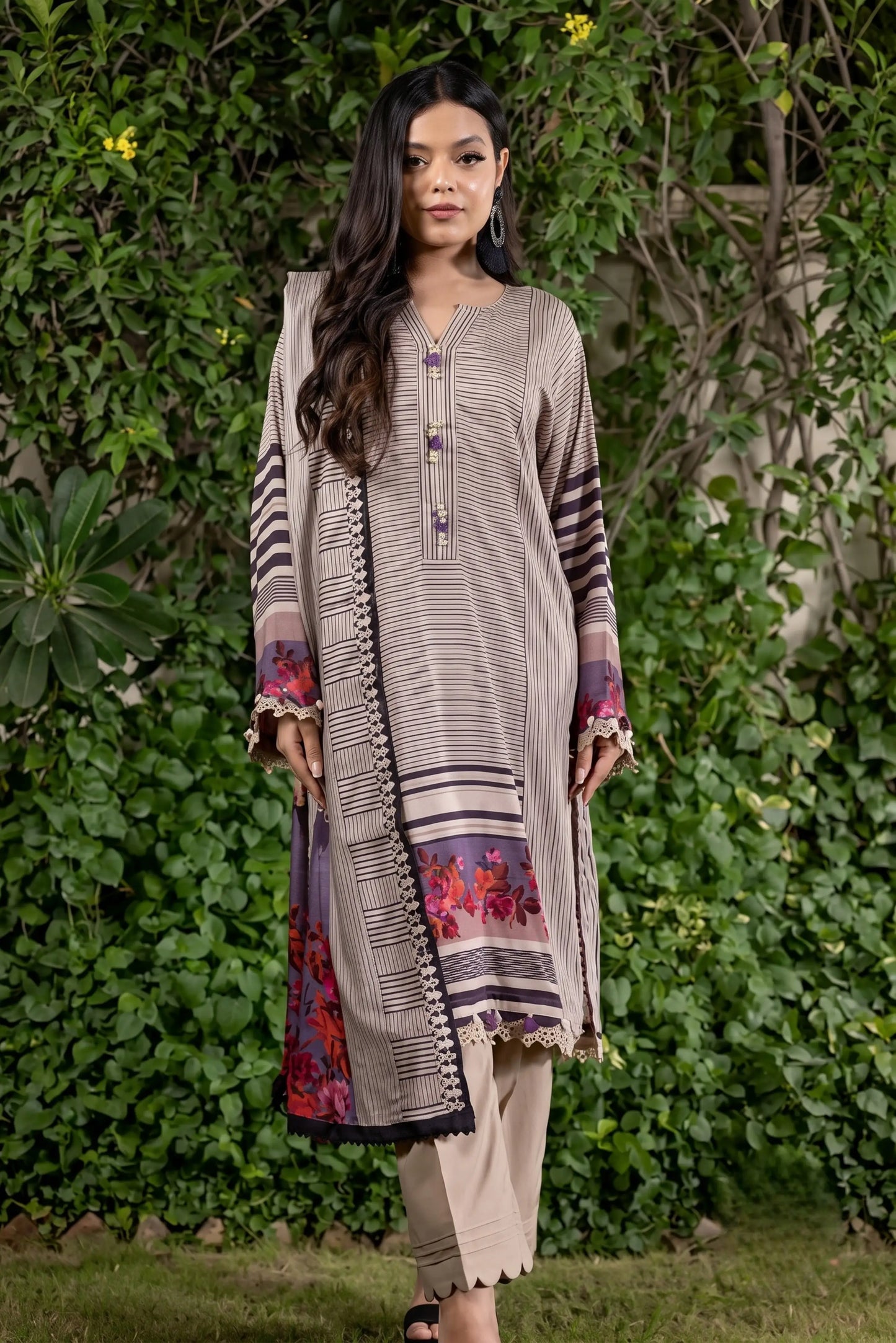 3 Pieces - Regalia Unstitched Grey Printed Linen Ladies Suit