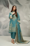 3 Pieces - Regalia Unstitched Dark Ferozi Printed Khaddar Suit