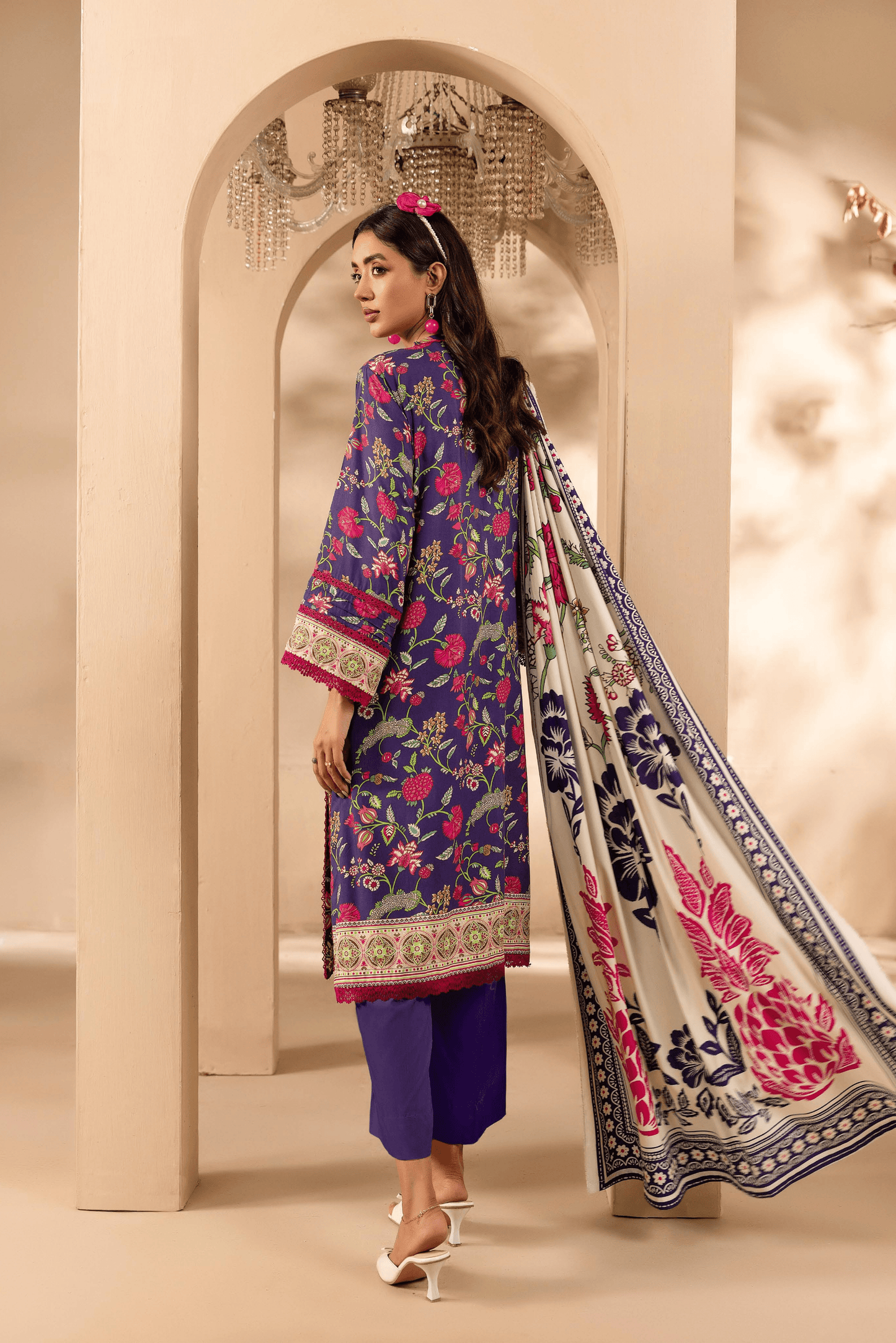 3 Pieces - Rangreza Unstitched Purple Printed Linen Suit