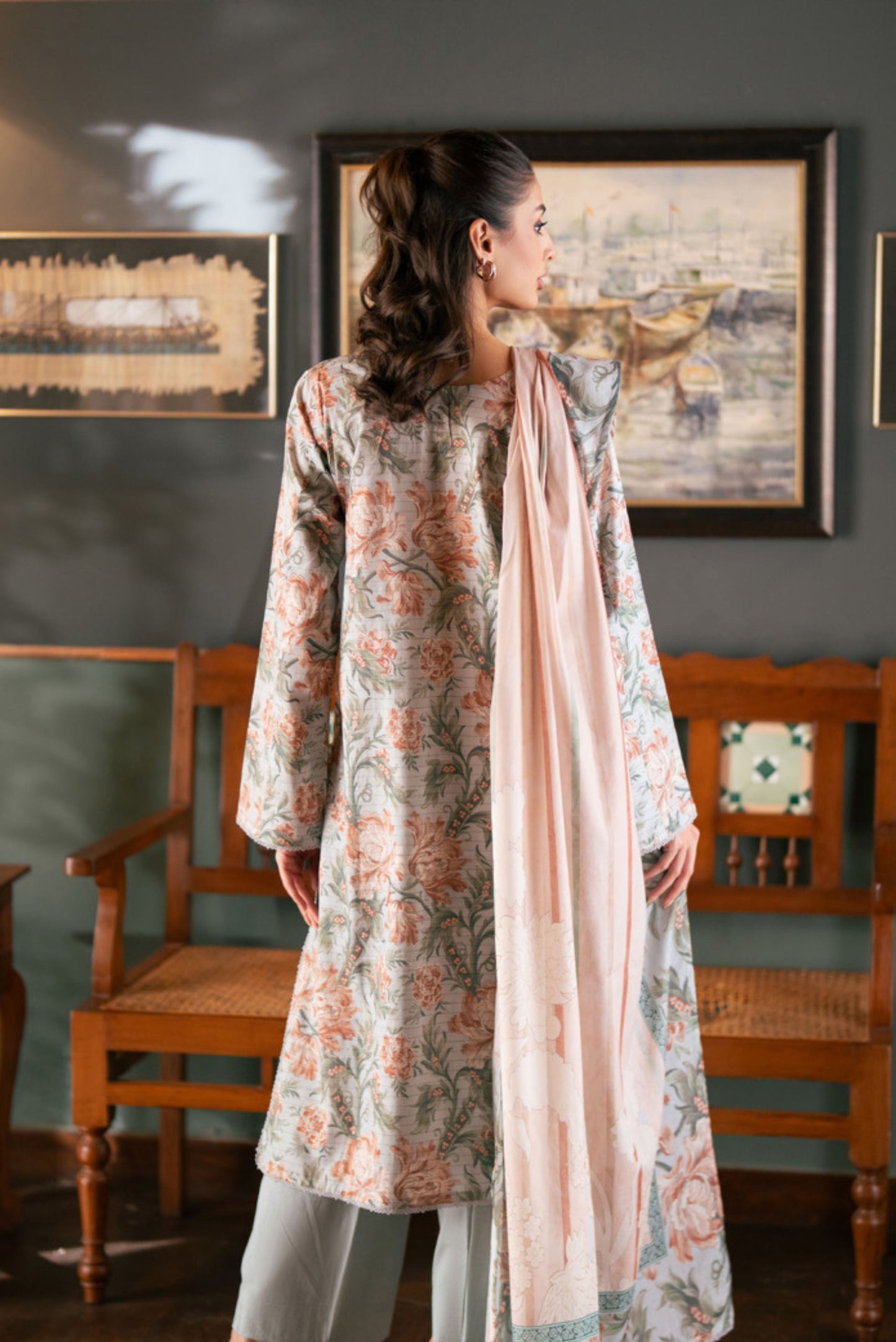 3 Pieces - Regalia Unstitched Gray Bana Dora Lawn Suit