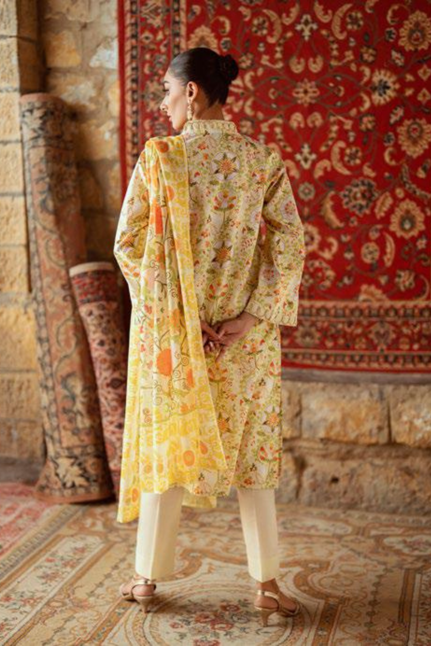 3 Pieces - GulAhmad Unstitched Yellow Printed Lawn Suit