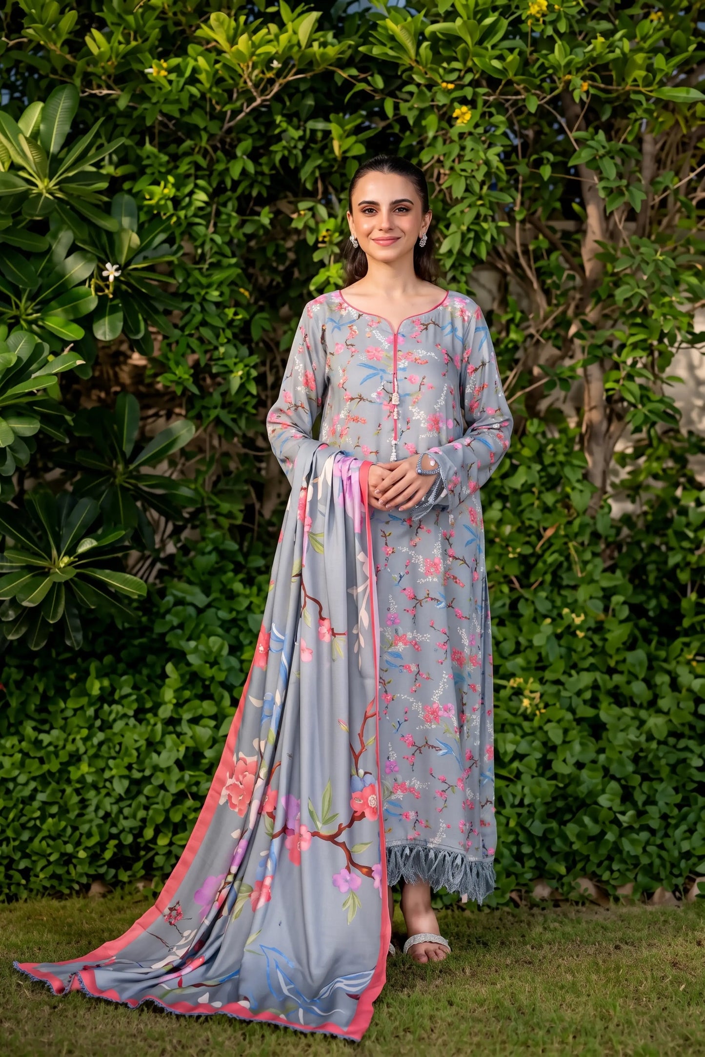 3 Pieces - Regalia Unstitched Grey Printed Linen Ladies Suit
