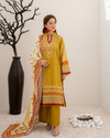 3 Pieces - Marooj Unstitched Mustard Yellow BanaDora Linen Suit