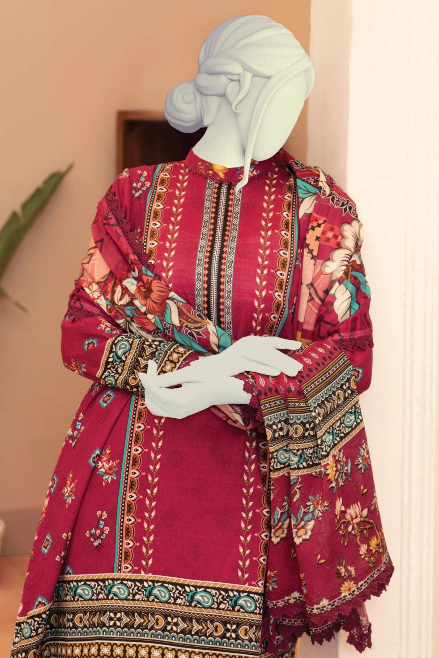 3 Pieces - Murashee Unstitched Maroon Printed Lawn Suit