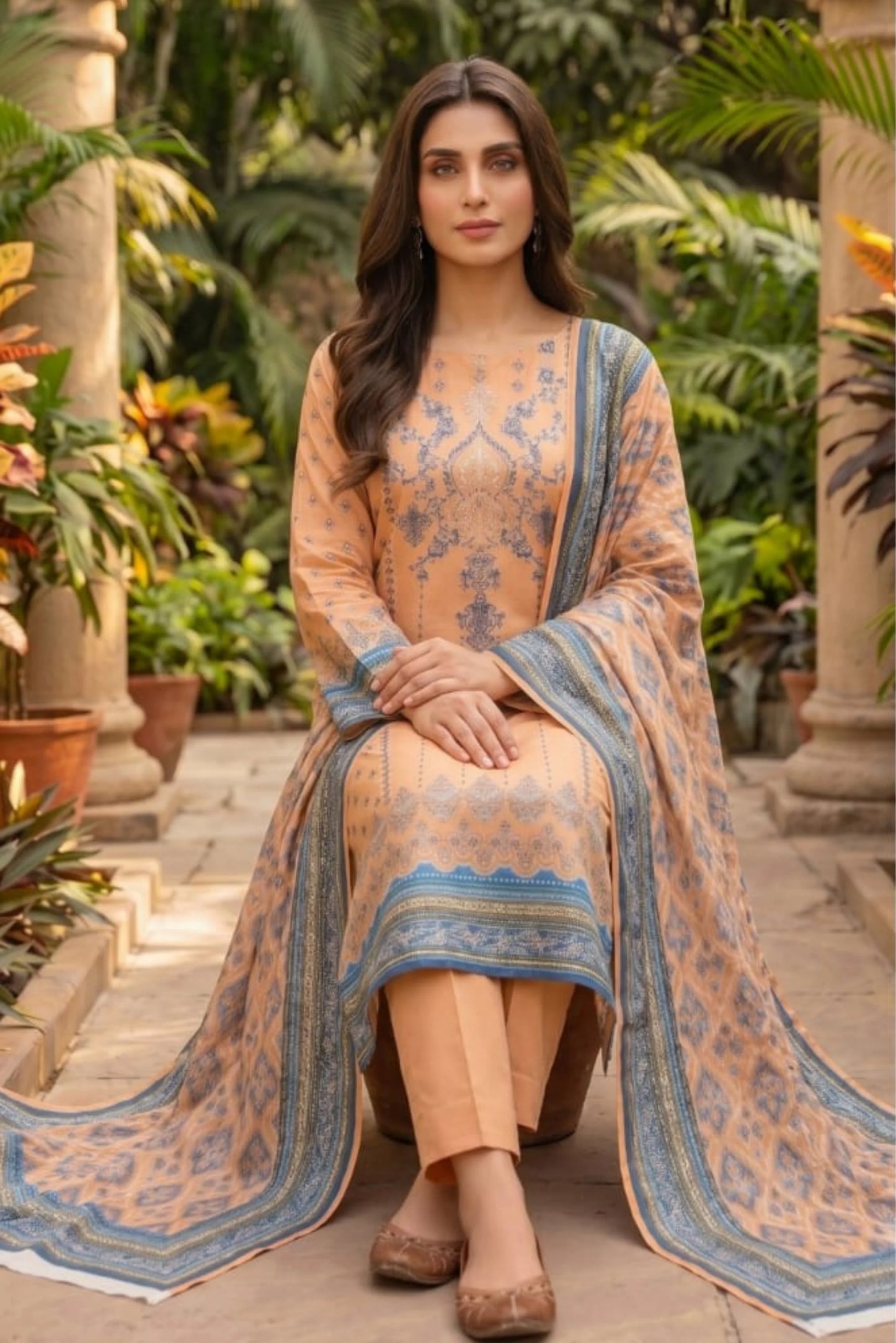 3 Pieces - Sohni Dharti Unstitched Peach Colour Premium Print Lawn Suit