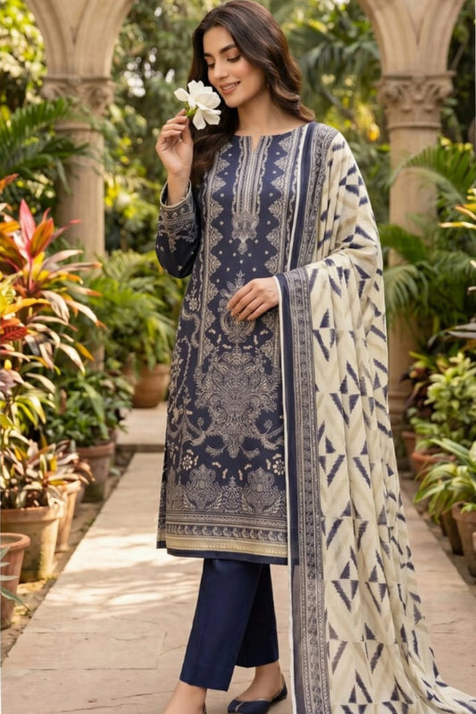 3 Pieces - Sohni Dharti Unstitched Dark Blue Colour Premium Print Lawn Suit
