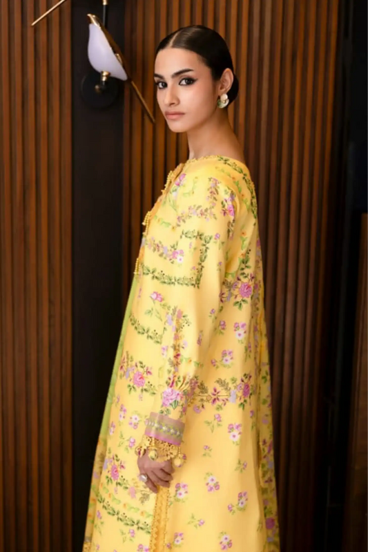 3 Pieces - NAQSH Unstitched Lemon Ladies Lawn Suit
