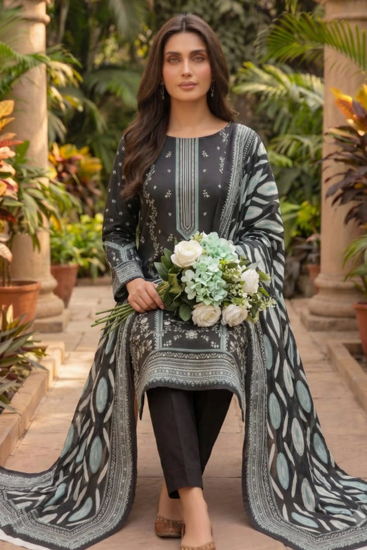 3 Pieces - Sohni Dharti Unstitched Black Colour Premium Print Lawn Suit