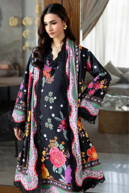 3 Pieces - NAQSH Unstitched Black Ladies Lawn Suit