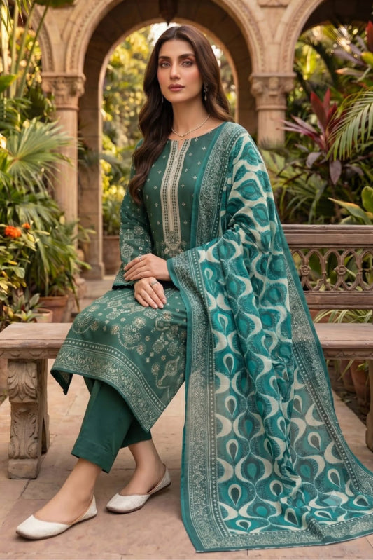 3 Pieces - Sohni Dharti Unstitched Green Colour Premium Print Lawn Suit