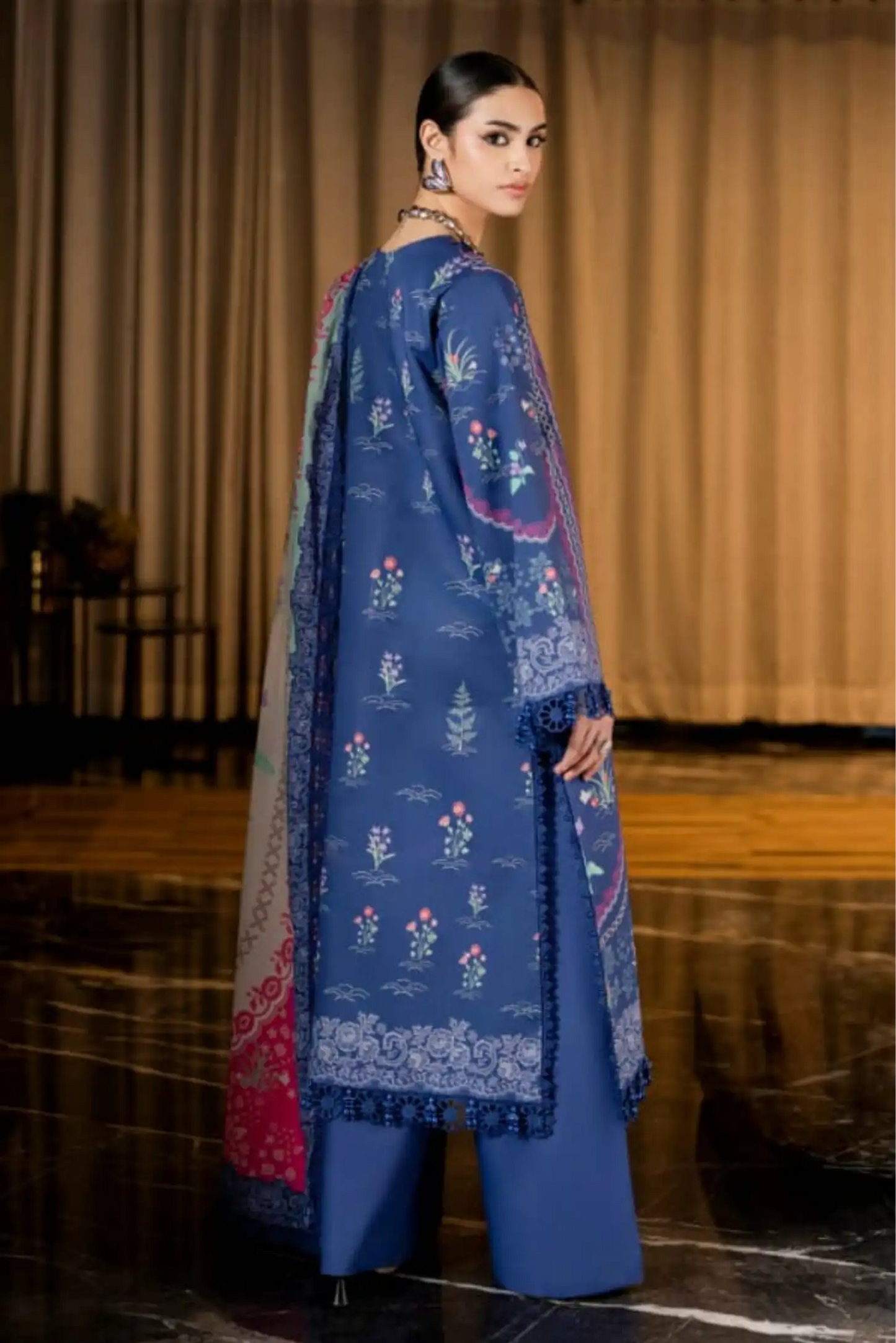 3 Pieces - NAQSH Unstitched Blue Ladies Lawn Suit