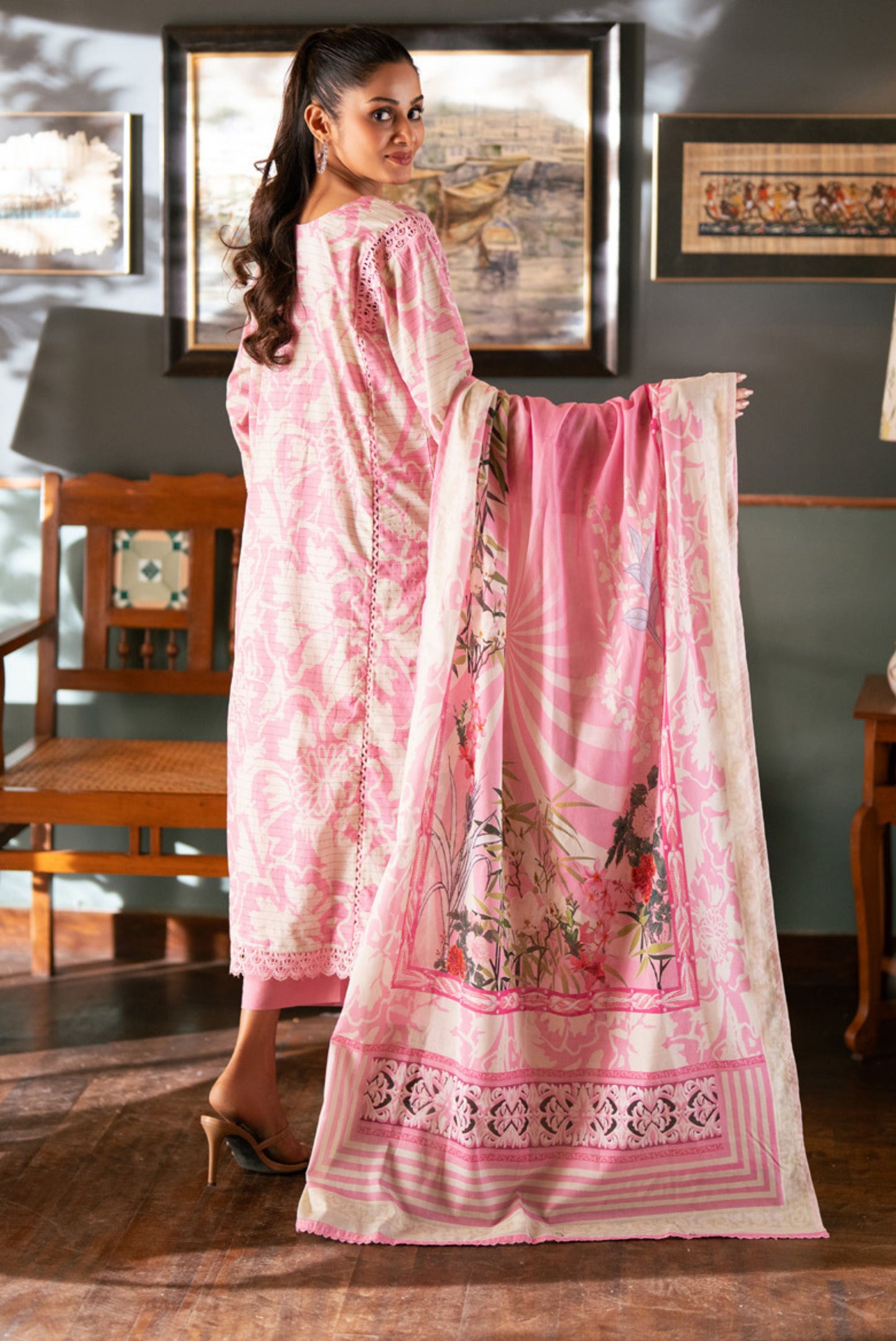 3 Pieces - Regalia Unstitched Baby Pink Bana Dora Lawn Suit