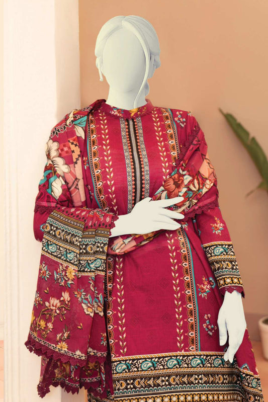 3 Pieces - Murashee Unstitched Maroon Printed Lawn Suit