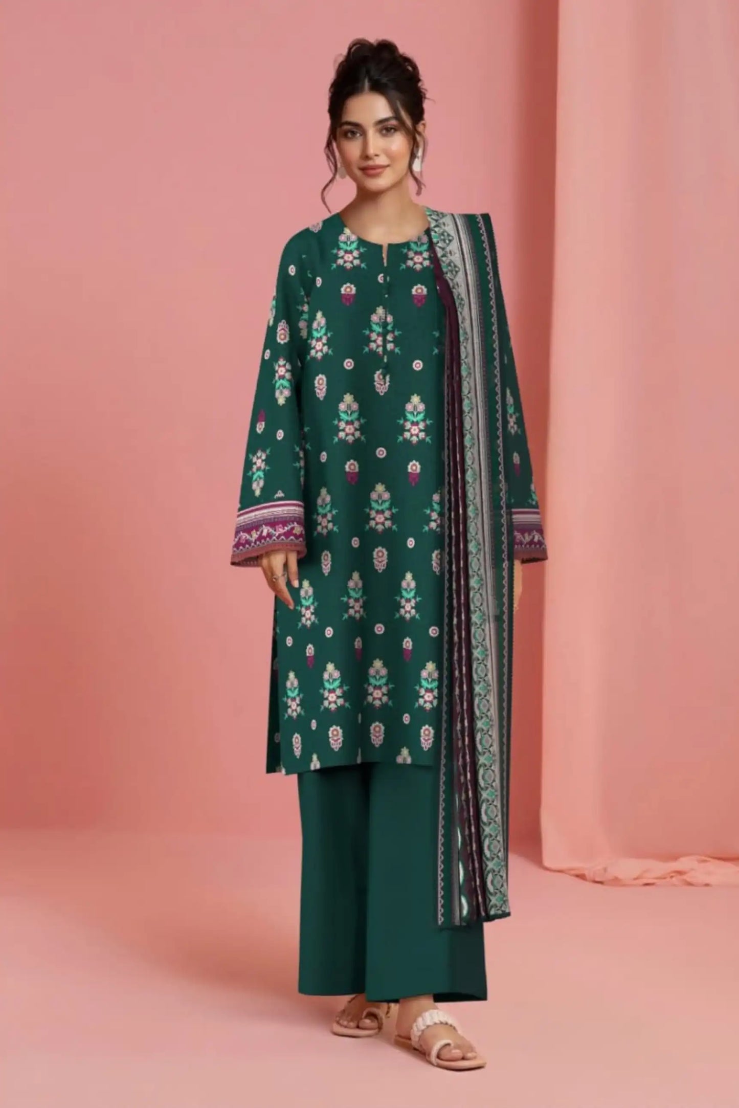 3 Pieces - Sapphire Unstitched Green Lawn Suit