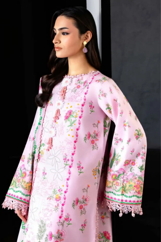 3 Pieces - NAQSH Unstitched Baby Pink Ladies Lawn Suit