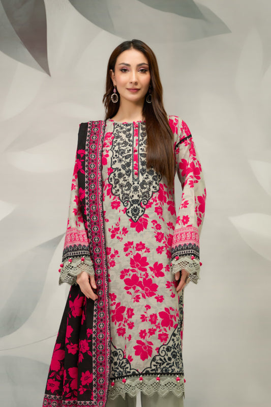 3 Pieces - Regalia Unstitched Grey Printed Khaddar Suit