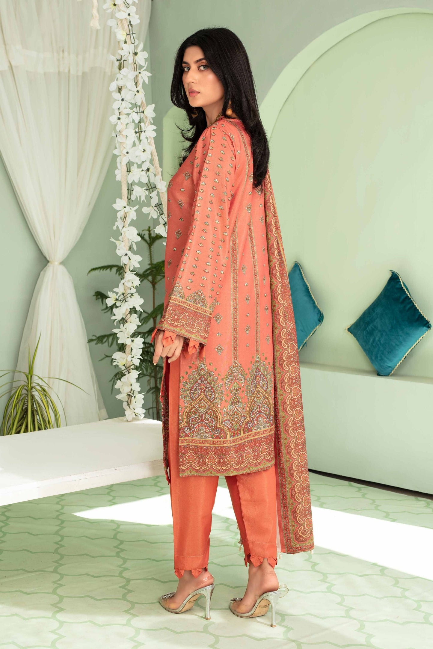 3 Pieces - Aizal Unstitched Baby Pink Printed Shamray Linen Suit