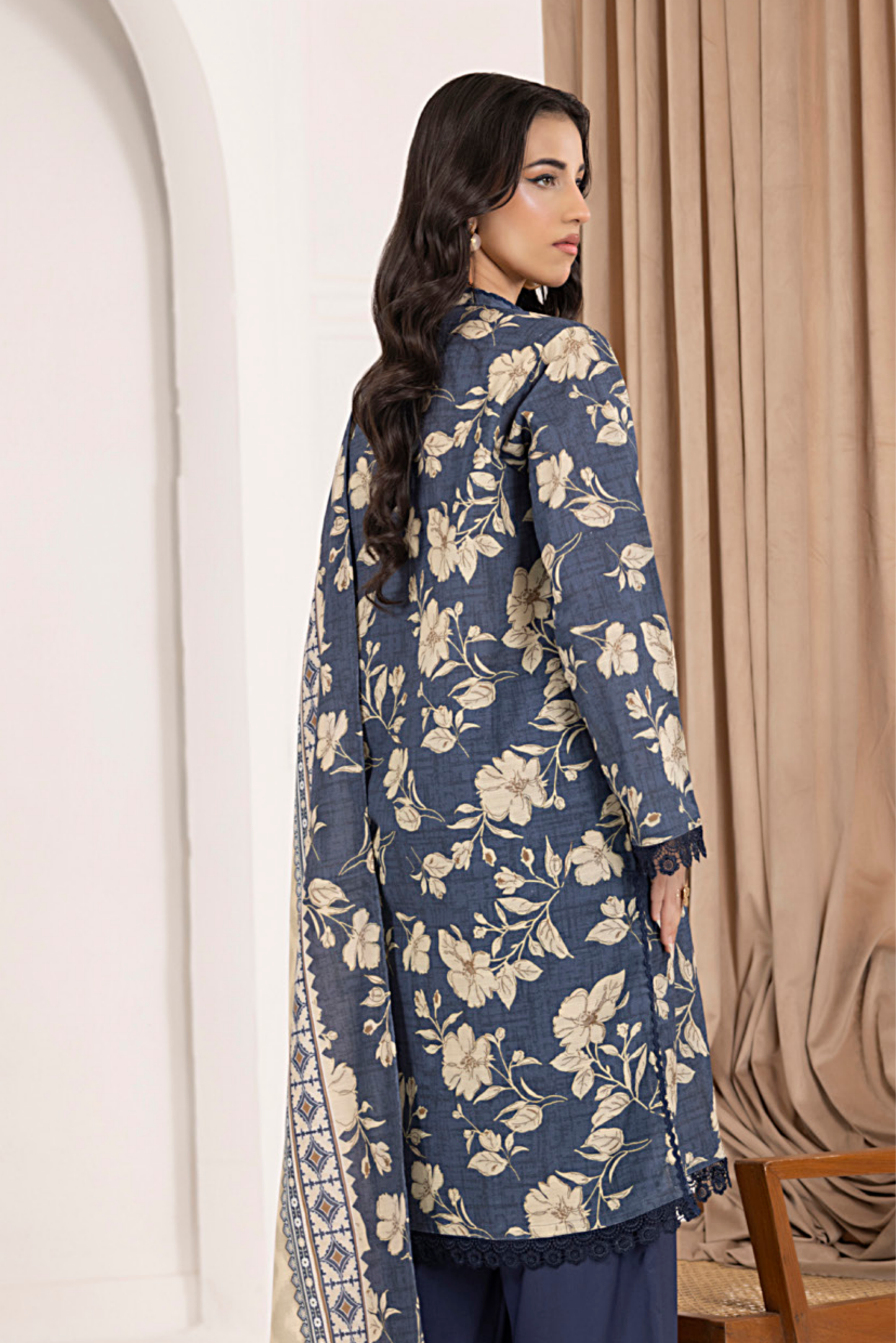 3 Pieces - Regalia Unstitched Graish Blue Printed Khaddar Suit