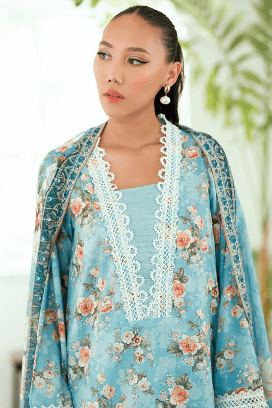 3 Pieces - Regalia Unstitched Sky Blue Jscquard Cambric Suit