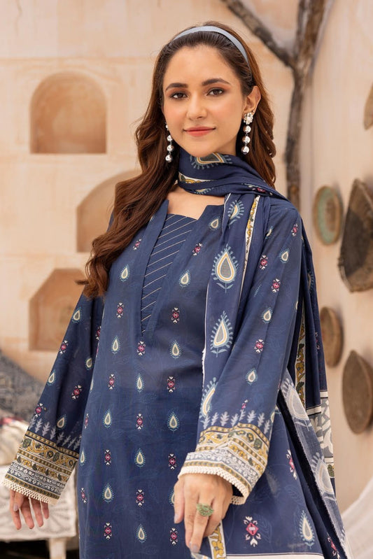 3 Pieces - Haya By Legends Unstitched Blue Printed Lawn Suit