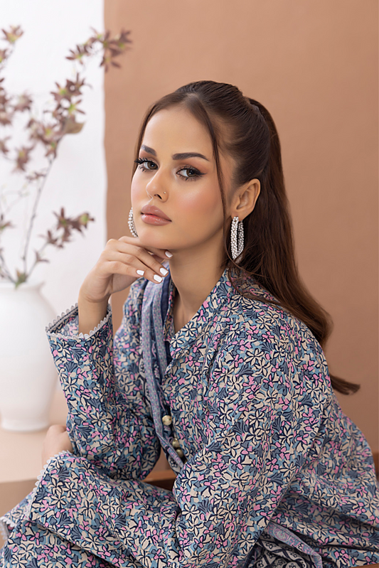 3 Pieces - Regalia Unstitched Powder Blue Printed Lawn Suit