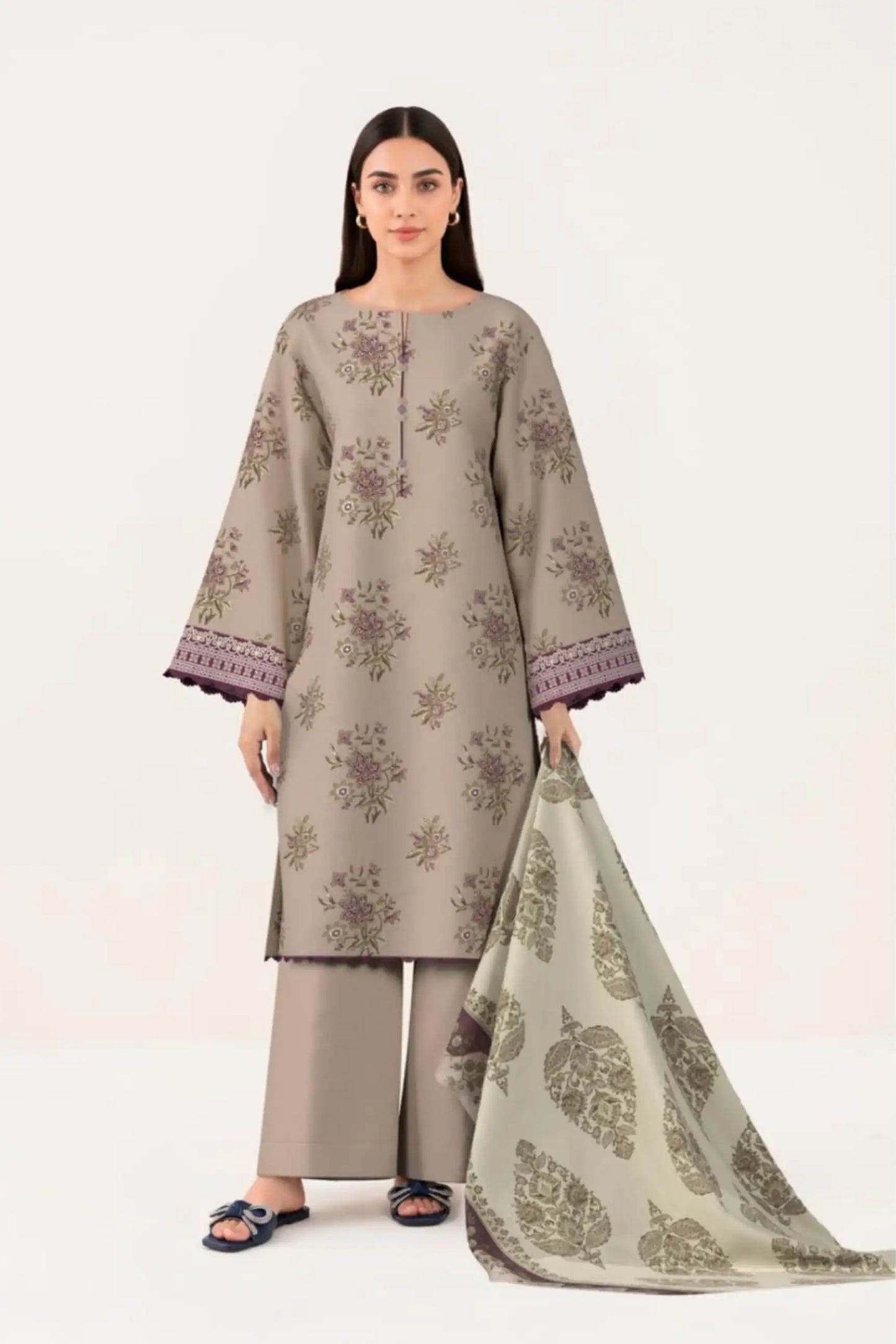 3 Pieces - Sapphire Unstitched greyish-brown Lawn Suit