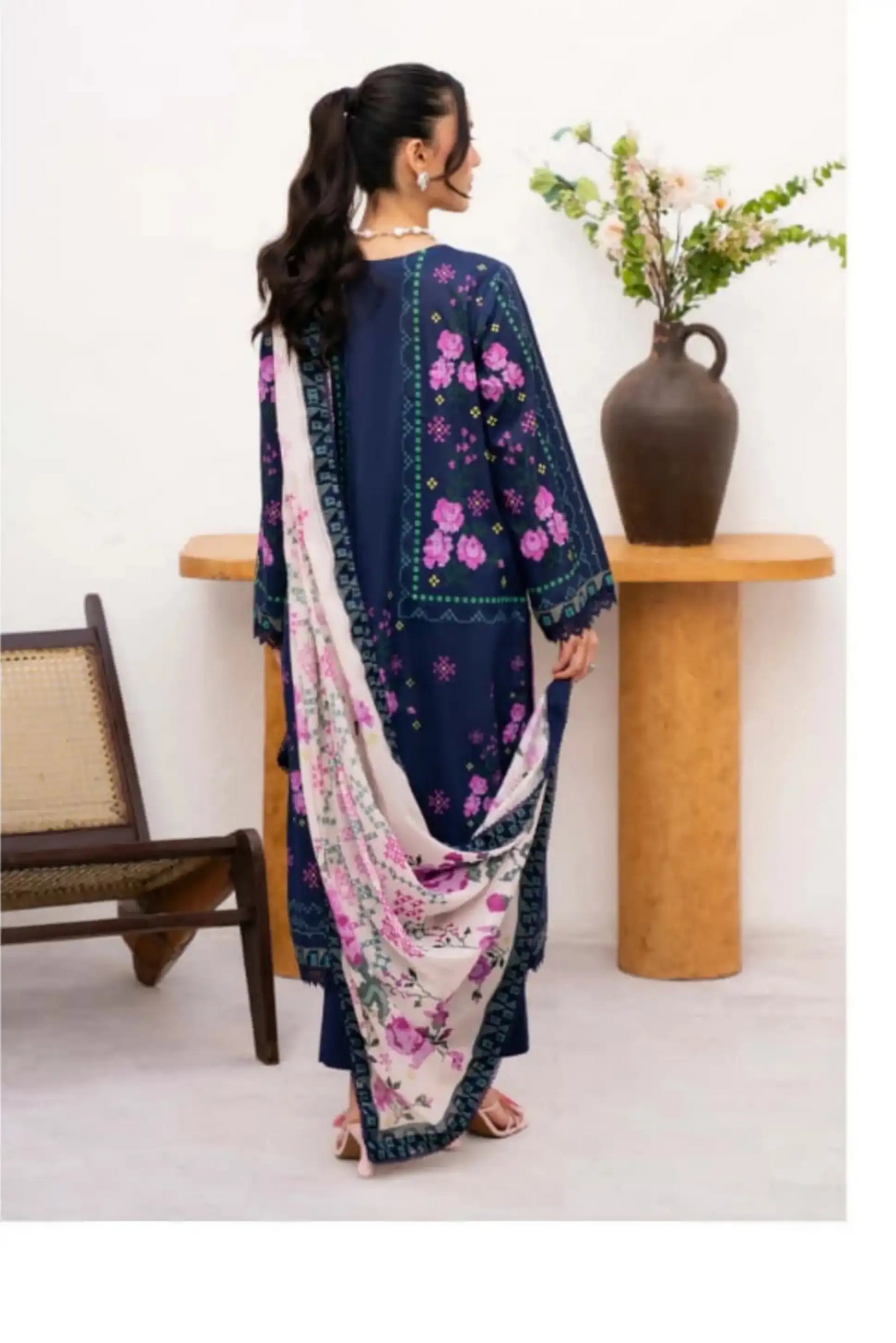 3 Pieces - Yakeen By Asifa Unstitched Blue Ladies Lawn Suit