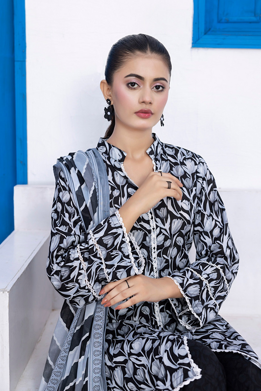 3 Pieces - Regalia Unstitched Black Printed Lawn Suit
