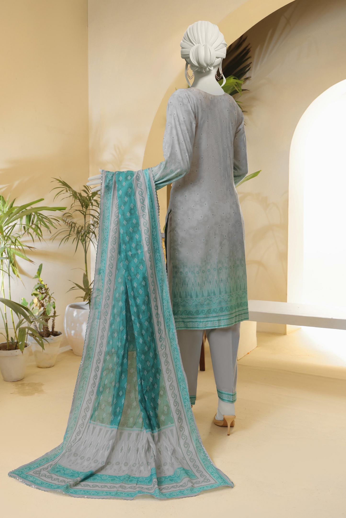 3 Pieces - Almeerah Unstitched Light Gray Printed Lawn Suit