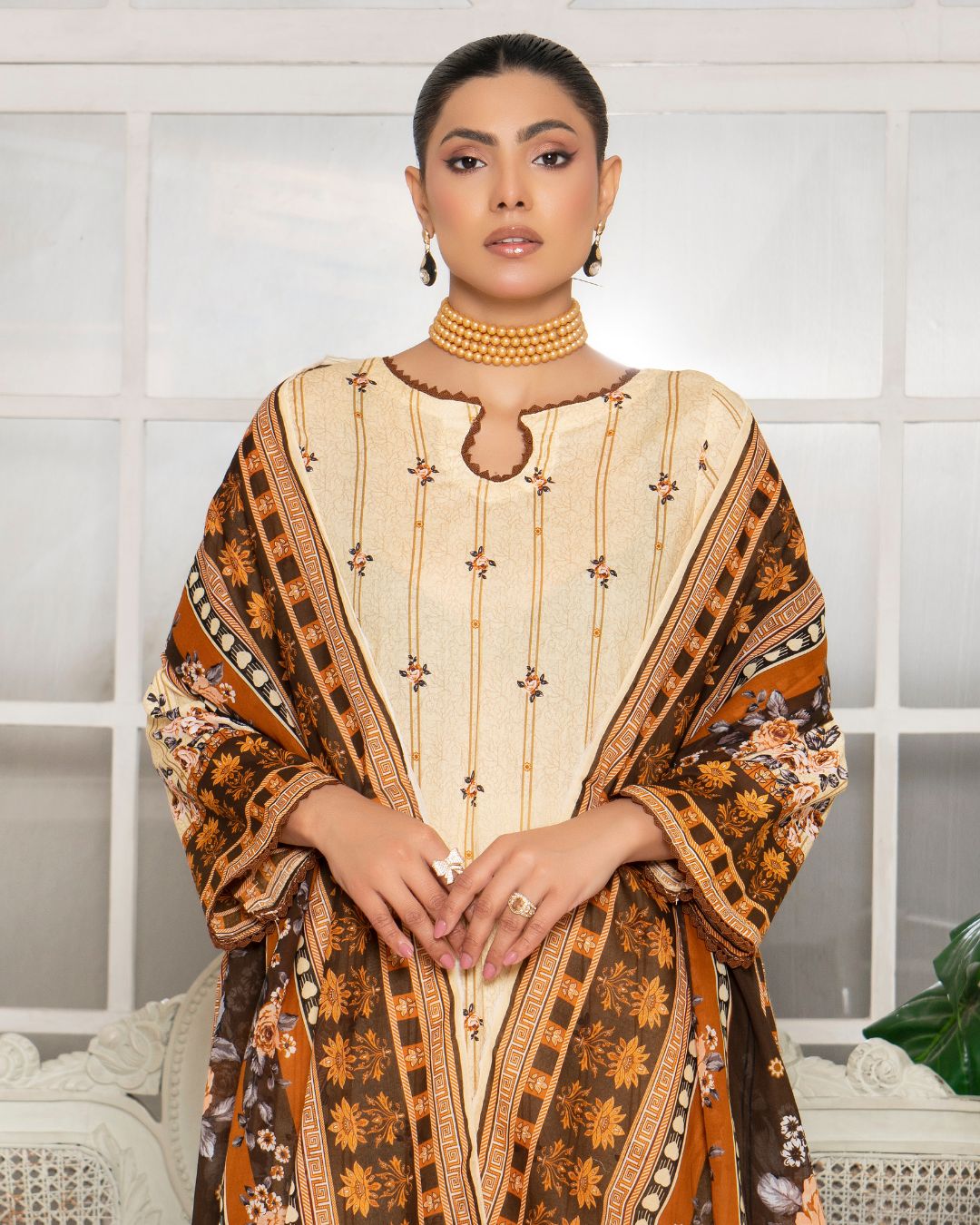 3 Piece - Junoon Unstitched Peach Ladies Print Lawn Suit
