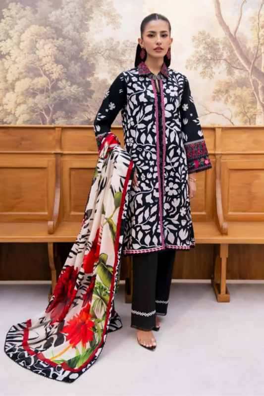 3 Pieces - Yakeen By Asifa Unstitched Black Ladies Lawn Suit
