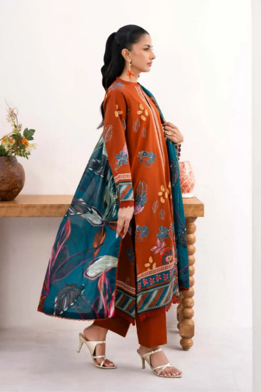 3 Pieces - Yakeen By Asifa Unstitched Orange Ladies Lawn Suit