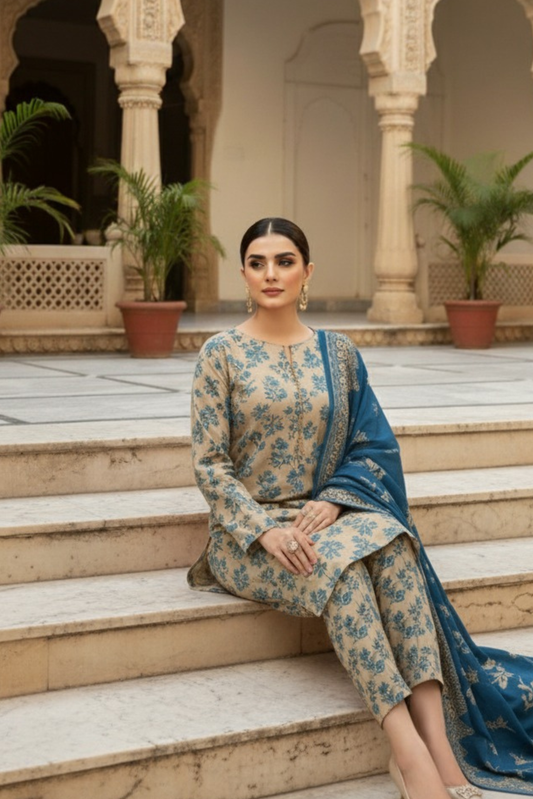 3 Pieces - Marooj Unstitched Skin BanaDora Linen Suit