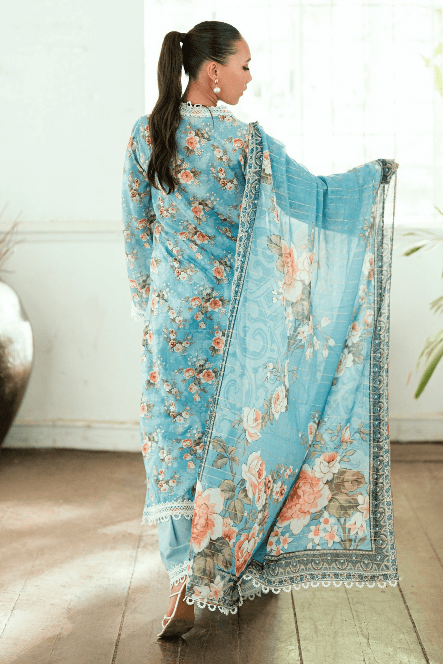 3 Pieces - Regalia Unstitched Sky Blue Jscquard Cambric Suit