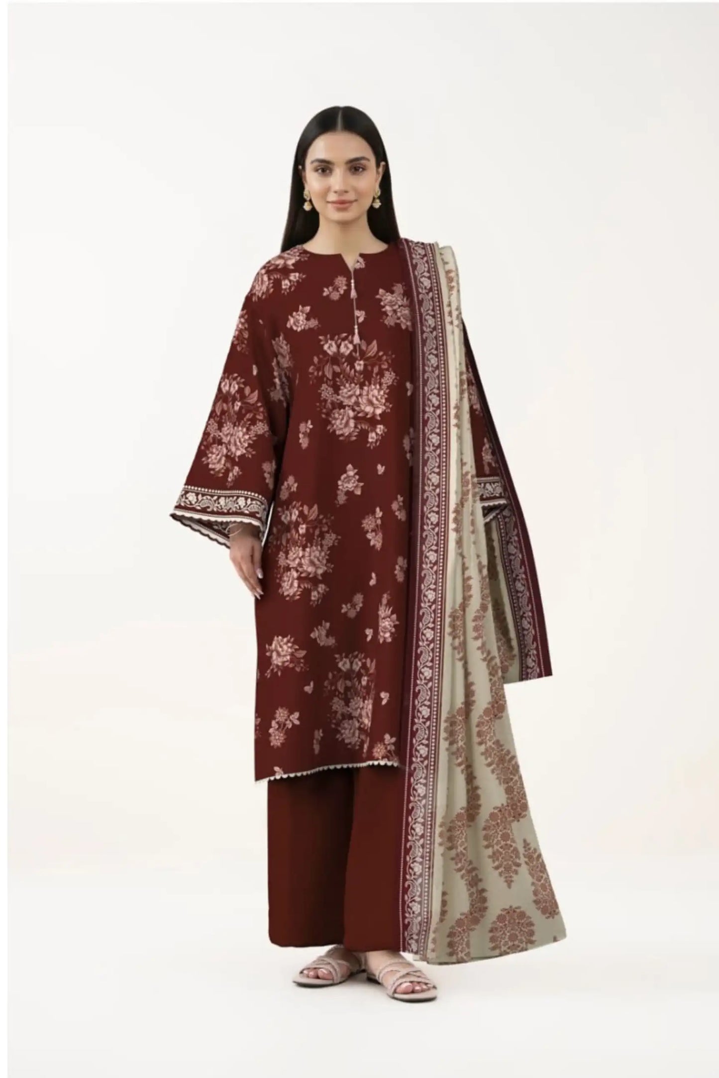 3 Pieces - Sapphire Unstitched Brown Lawn Suit