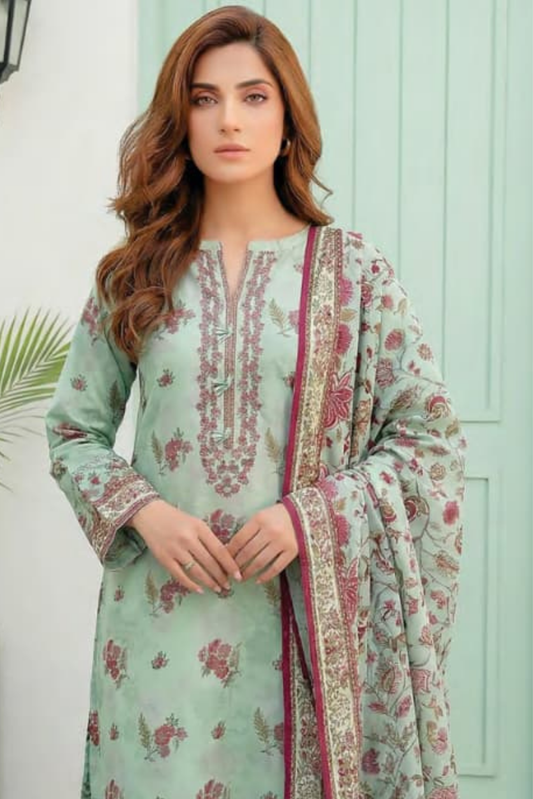 3 Pieces - Lakhany Unstitched Pista Lawn Suit