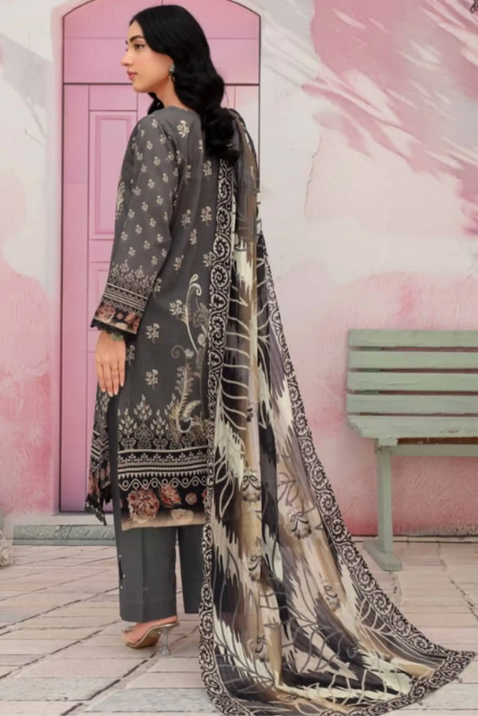 3 Piece - Fabiha By Feroza Unstitched Grey Lawn Suit