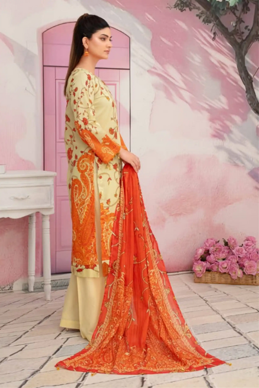 3 Piece - Fabiha By Feroza Unstitched Orange Lawn Suit