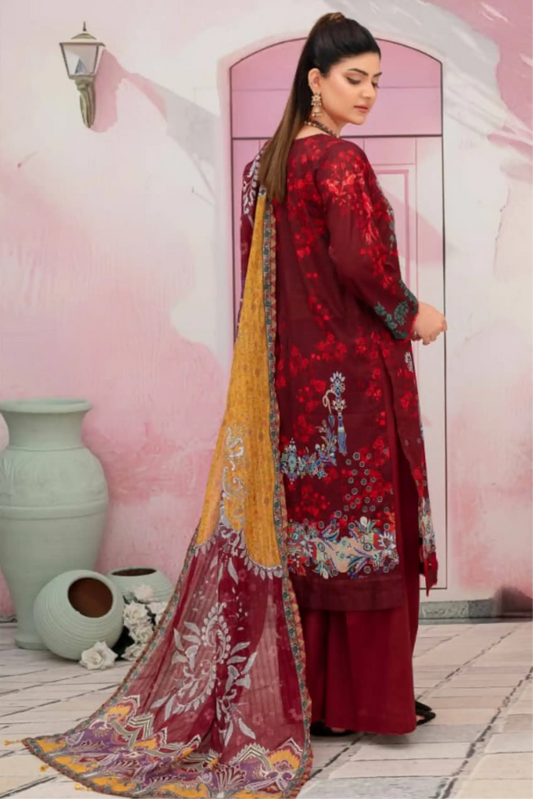 3 Piece - Fabiha By Feroza Unstitched Maroon Lawn Suit