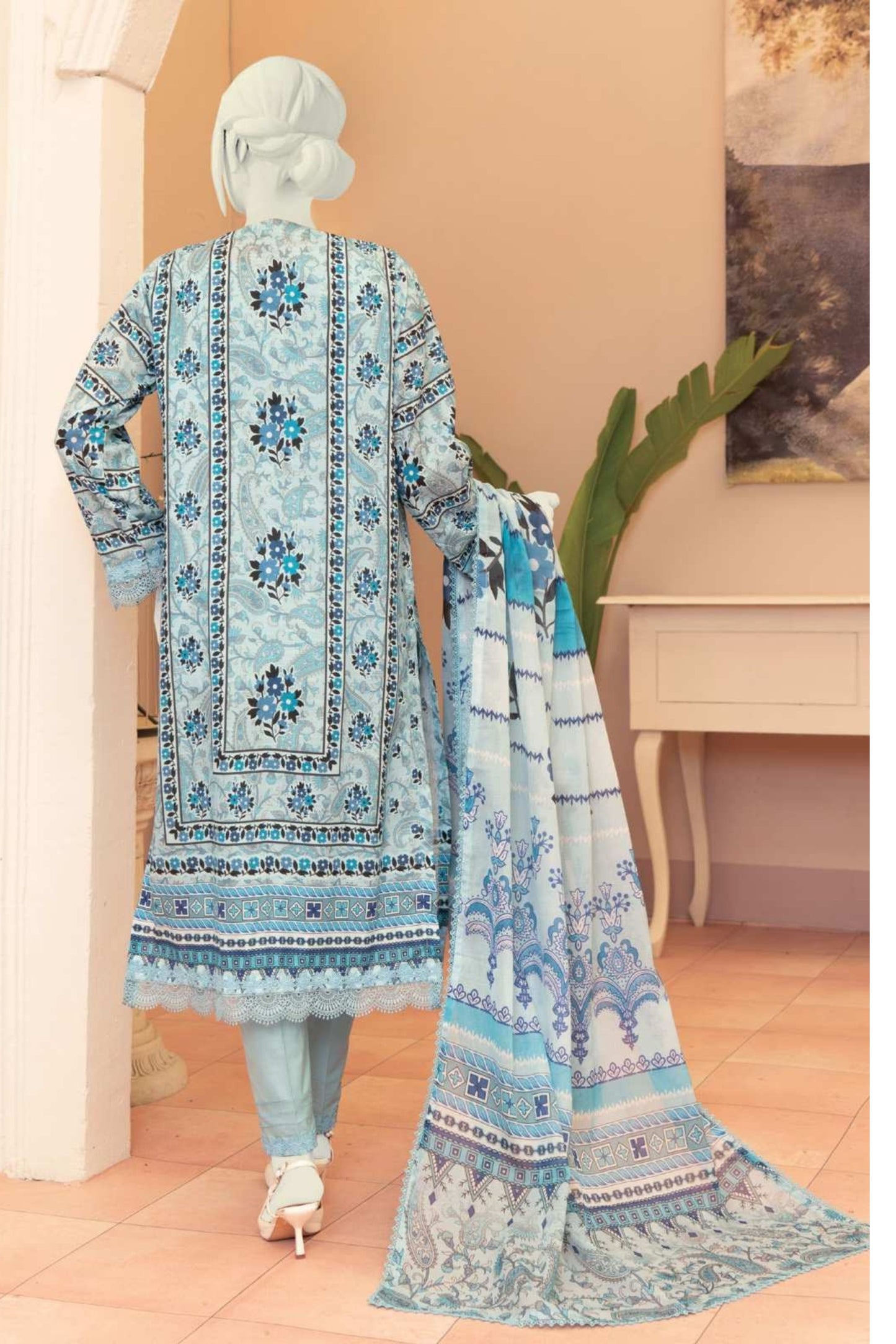 3 Pieces - Murashee Unstitched Sky Blue Printed Lawn Suit