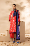 3 Pieces - Rangreza Unstitched Red Printed Linen Suit
