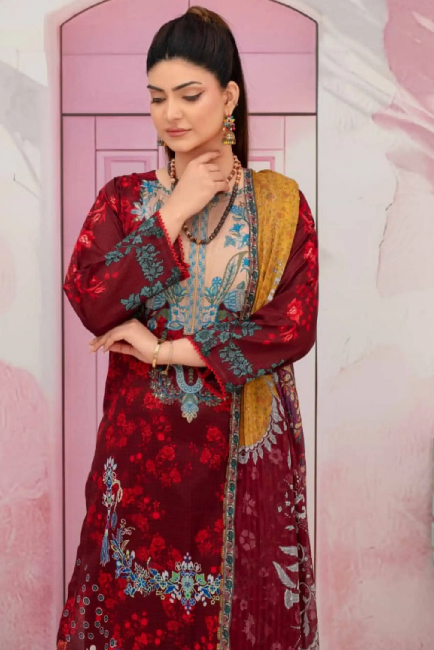 3 Piece - Fabiha By Feroza Unstitched Maroon Lawn Suit