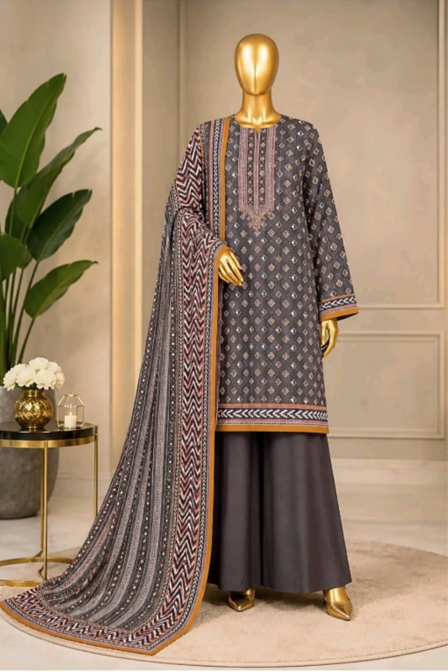 3 Pieces - Riwayat Unstitched Grey Dobby Viscose Suit