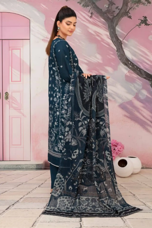 3 Piece - Fabiha By Feroza Unstitched Greyish Blue Suit