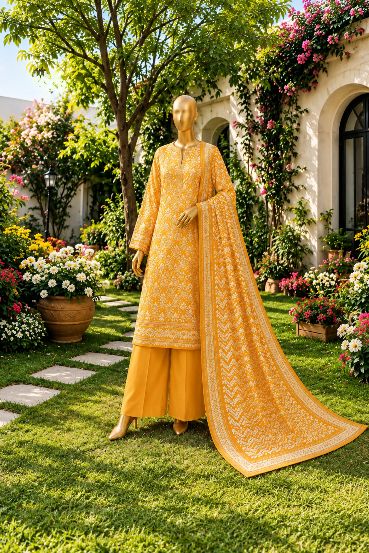 3 Pieces - Riwayat Unstitched Yellow Dobby Viscose Suit