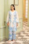 2 Piece: Coco Print By Marooj Sky Blue Lawn Suit