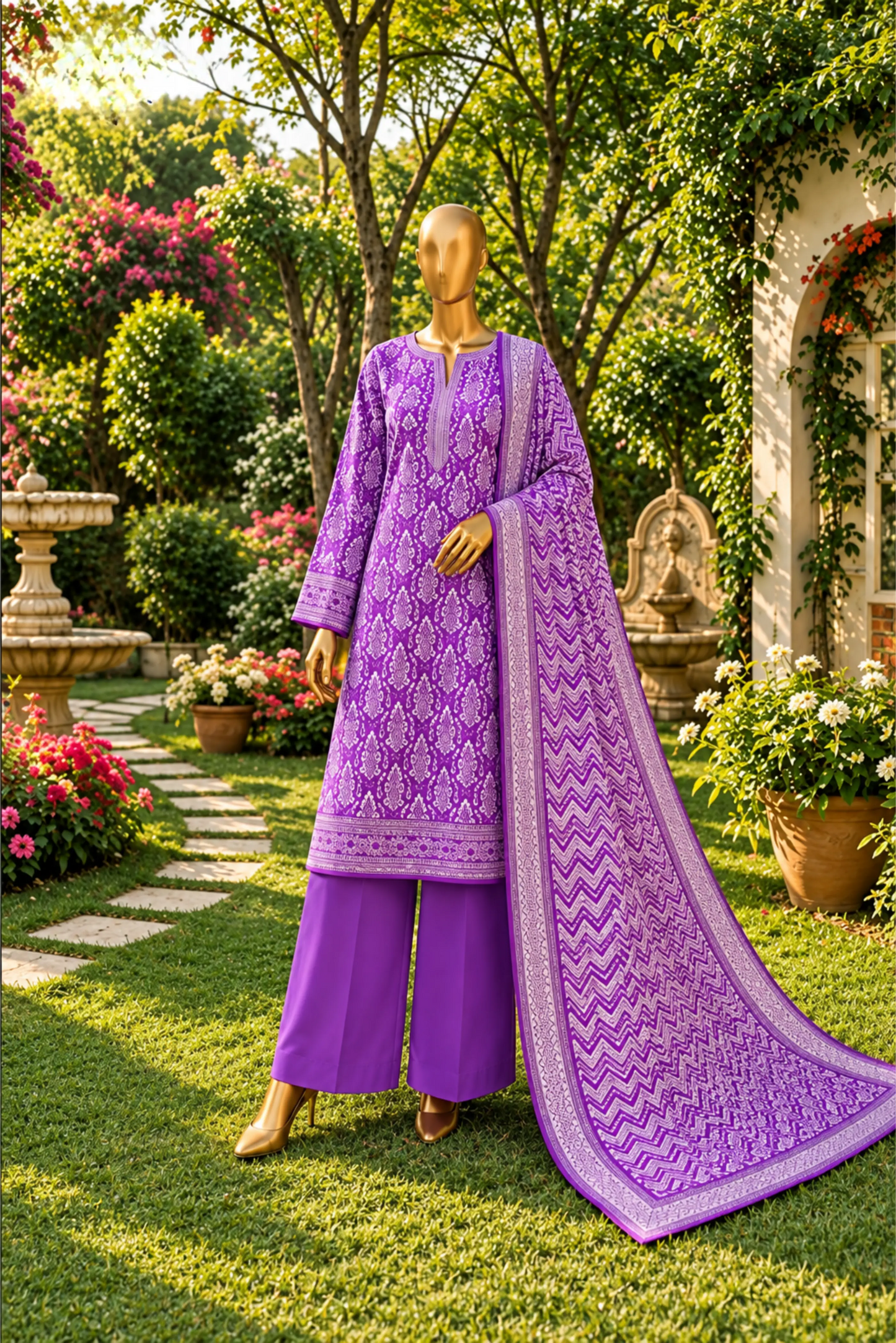 3 Pieces - Riwayat Unstitched Purple Dobby Viscose Suit