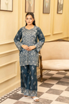 2 Piece: Coco Print By Marooj Grayish Blue Lawn Suit