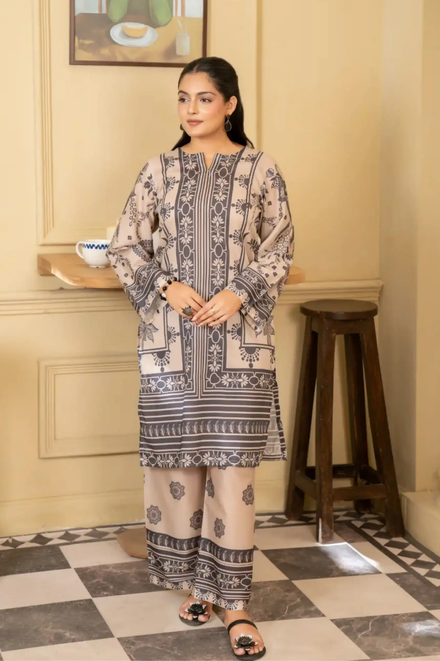 2 Piece: Coco Print By Marooj Skin Lawn Suit